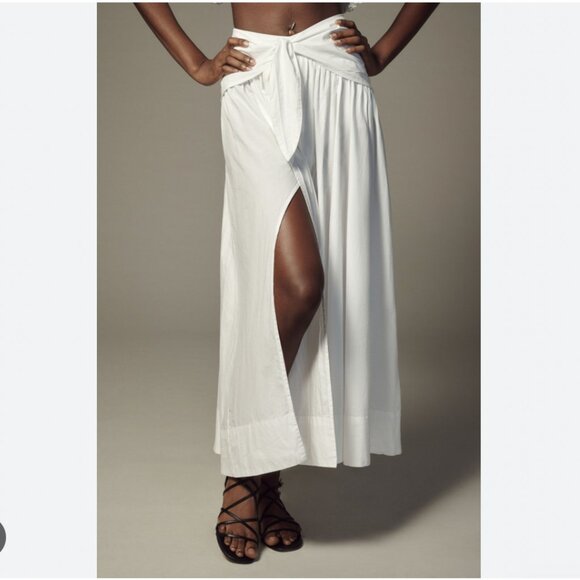 By Anthropologie Poplin Tie-Front Side-Slit Skirt - Picture 3 of 9